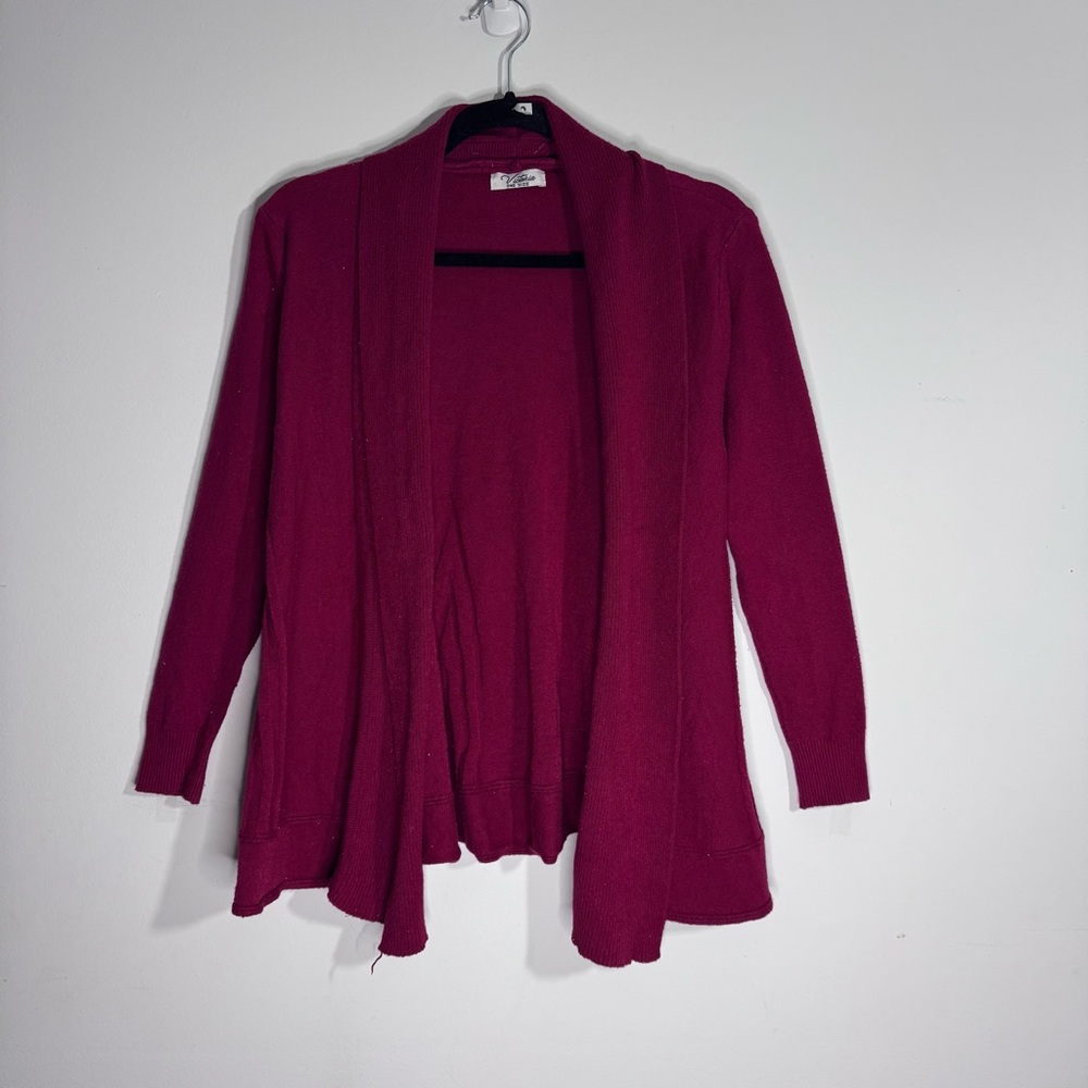 Victoria Wine Red Open Front Drape Cardigan Soft Stretch Cozy Valentine Layer